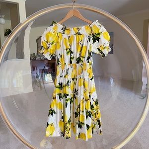 Lemon pattern cotton off-the-shoulder dress